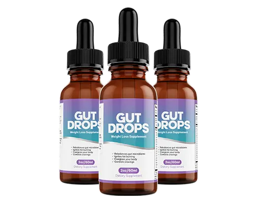 GutDrops three bottle daily liquid digestive wellness supplement